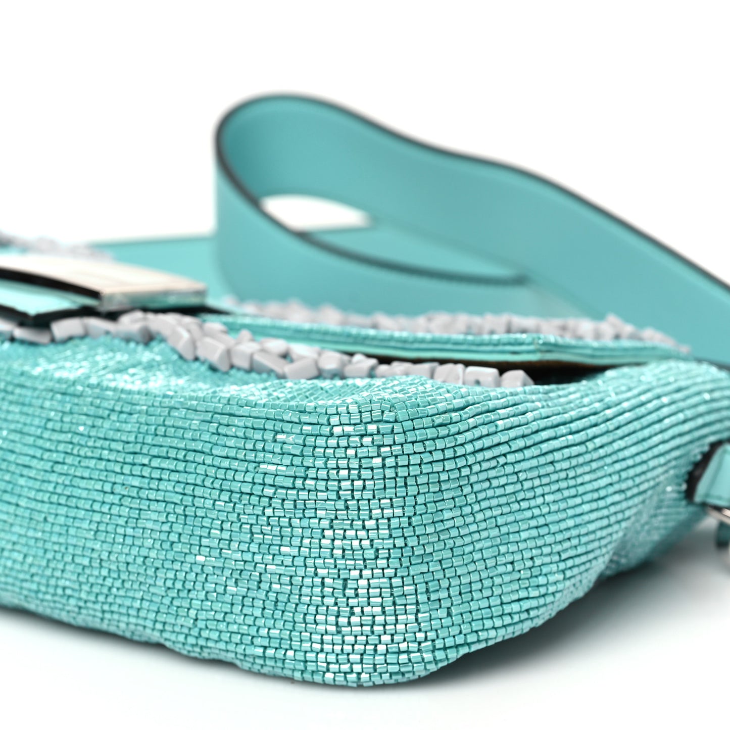 Rolling Stone Vitello Seta Bead Embroidered Re-Edition Baguette Spring Turquoise