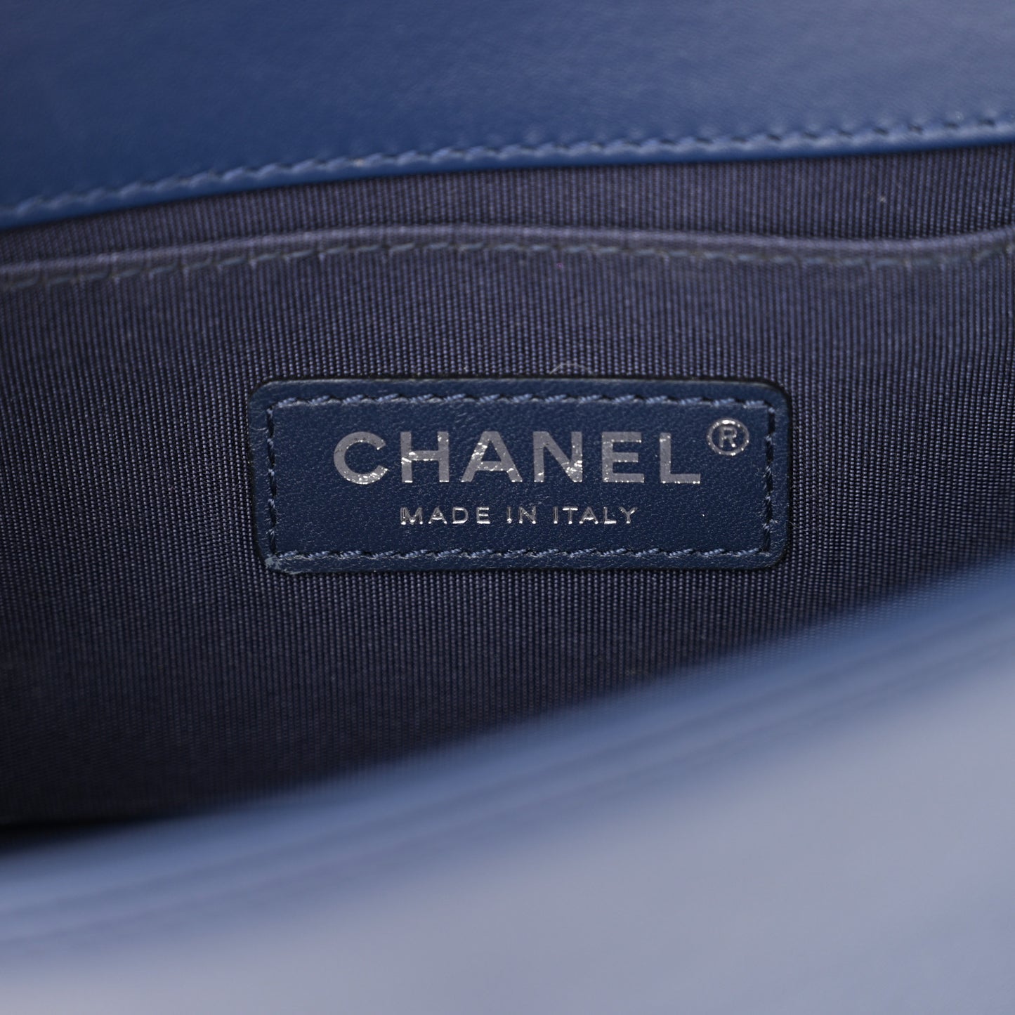 Calfskin Painted Chevron Embossed Small Boy Flap Dark Blue