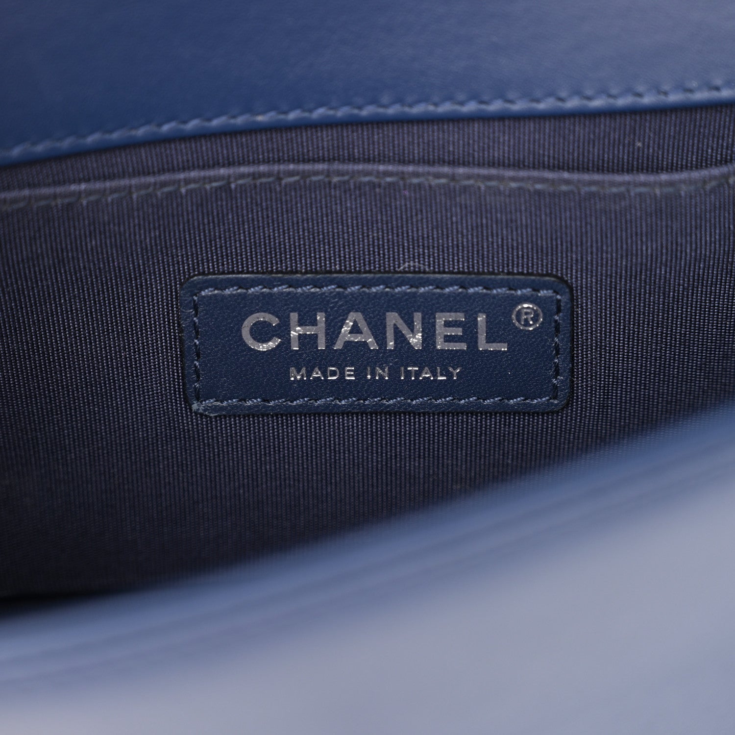 Chanel Calfskin Painted Chevron Embossed Small Boy Flap Dark Blue 6 of 11
