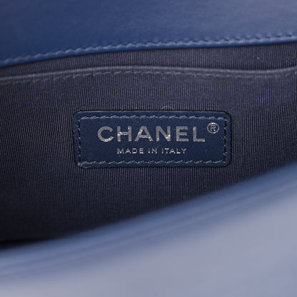 Chanel Calfskin Painted Chevron Embossed Small Boy Flap Dark Blue 6 of 11