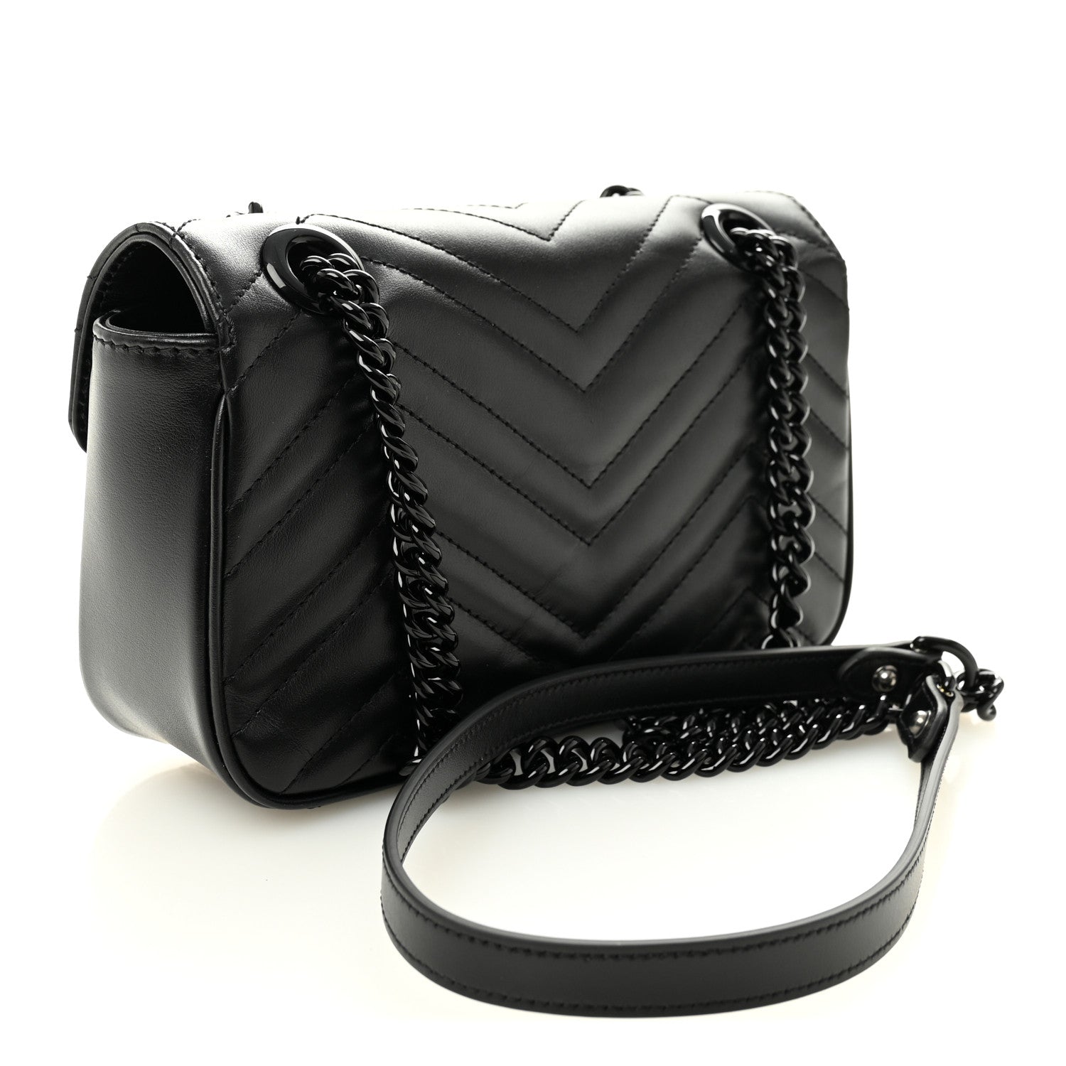 Gucci Calfskin Matelasse Monochrome Mini GG Marmont Shoulder Bag Black 2 of 10
