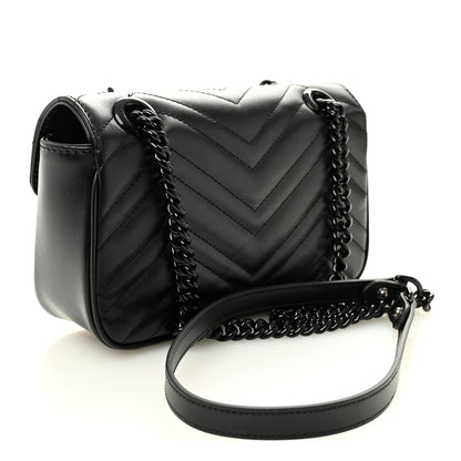 Gucci Calfskin Matelasse Monochrome Mini GG Marmont Shoulder Bag Black 2 of 10