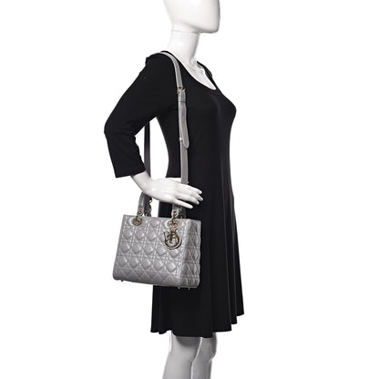 Christian Dior Pearly Lambskin Cannage Medium Lady Dior Grey 2 of 9