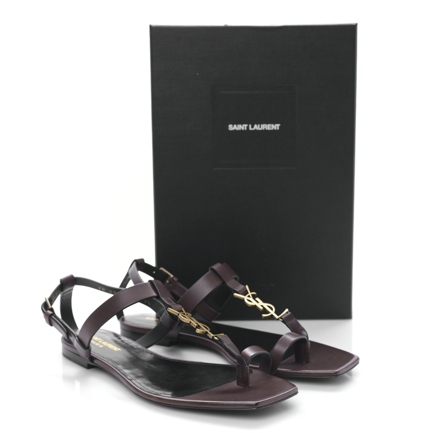 Saint Laurent Calfskin Cassandra Monogram Sandals 39.5 Brown 9 of 9