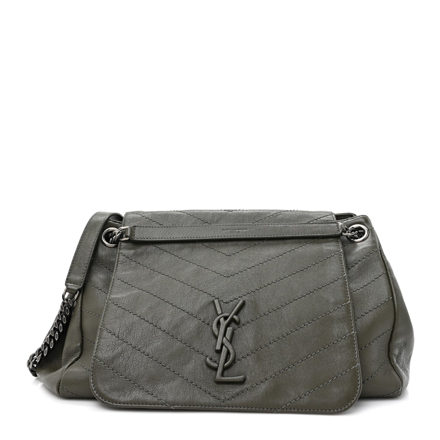 Vintage Lambskin Chevron Monogram Medium Nolita Military Olive
