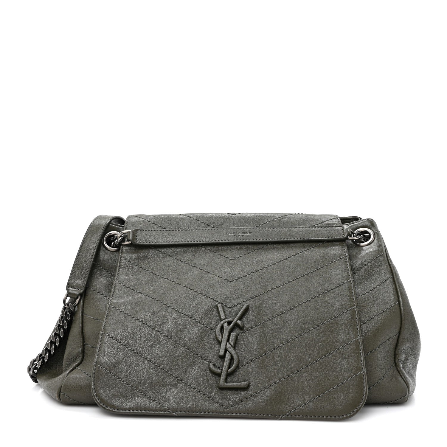 Saint Laurent Vintage Lambskin Chevron Monogram Medium Nolita Military Olive 1 of 13