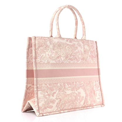 Christian Dior Canvas Embroidered Large Dioriviera Toile De Jouy Reverse Book Tote Rose 3 of 9