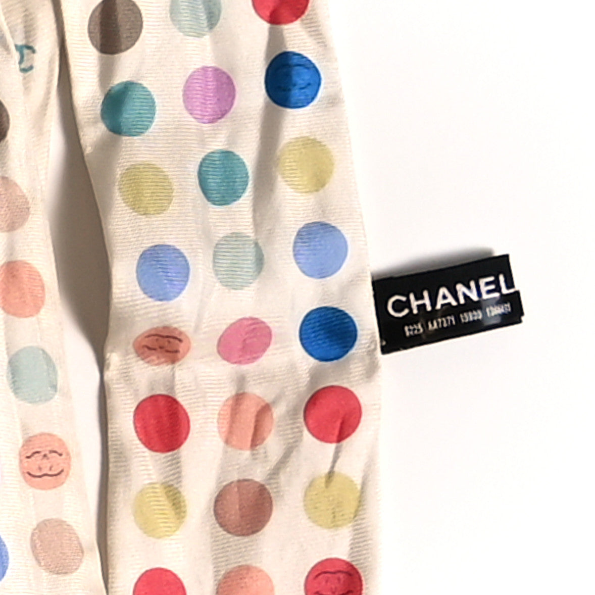 Chanel Silk Polka Dot CC Slim Bandeau Scarf Ivory Multicolor 3 of 3
