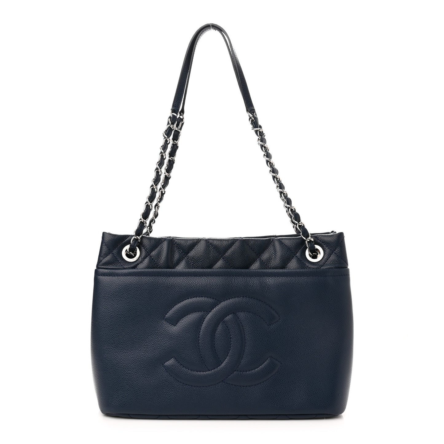 Caviar Quilted Timeless CC Soft Tote Navy Blue