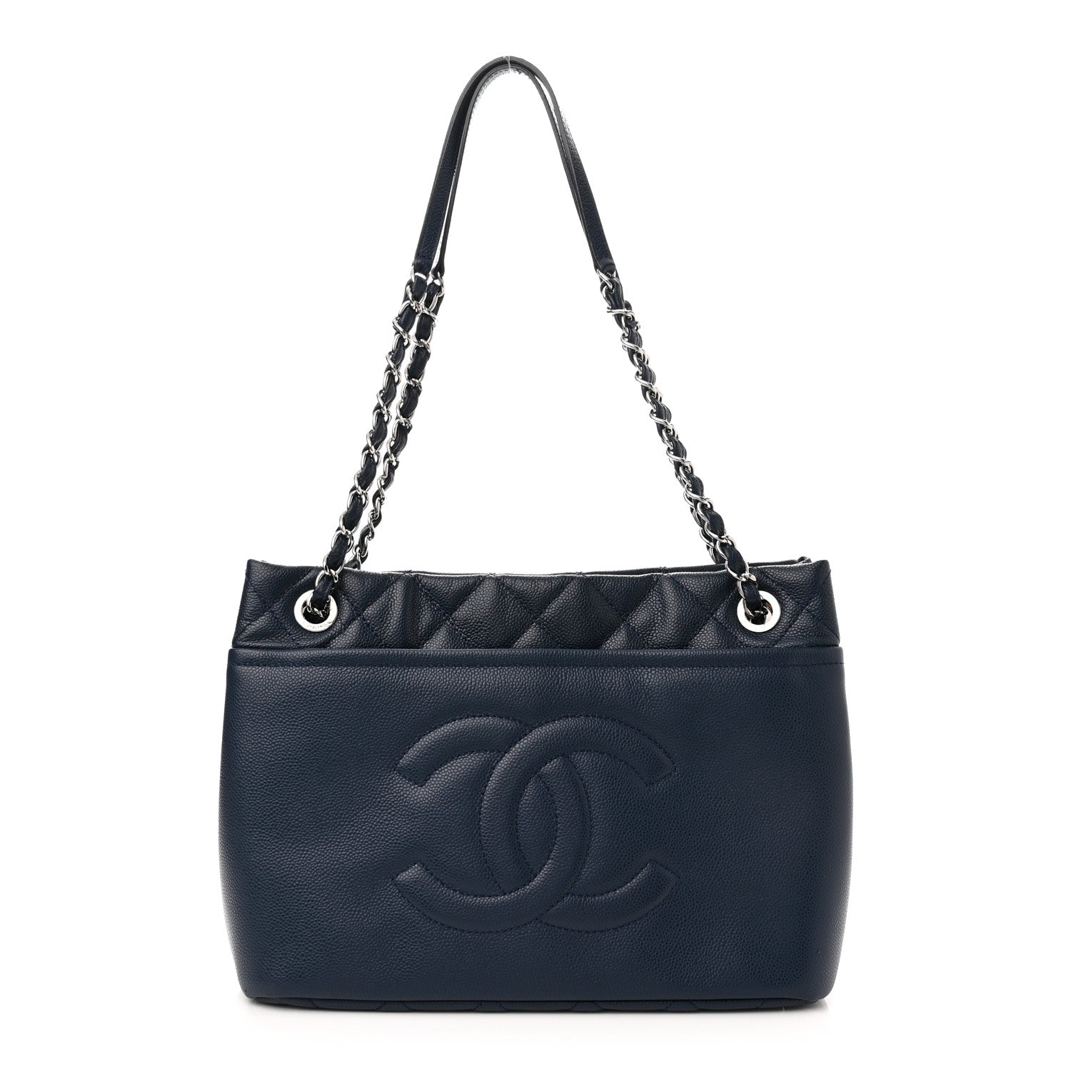 Chanel Caviar Quilted Timeless CC Soft Tote Navy Blue 1 of 10