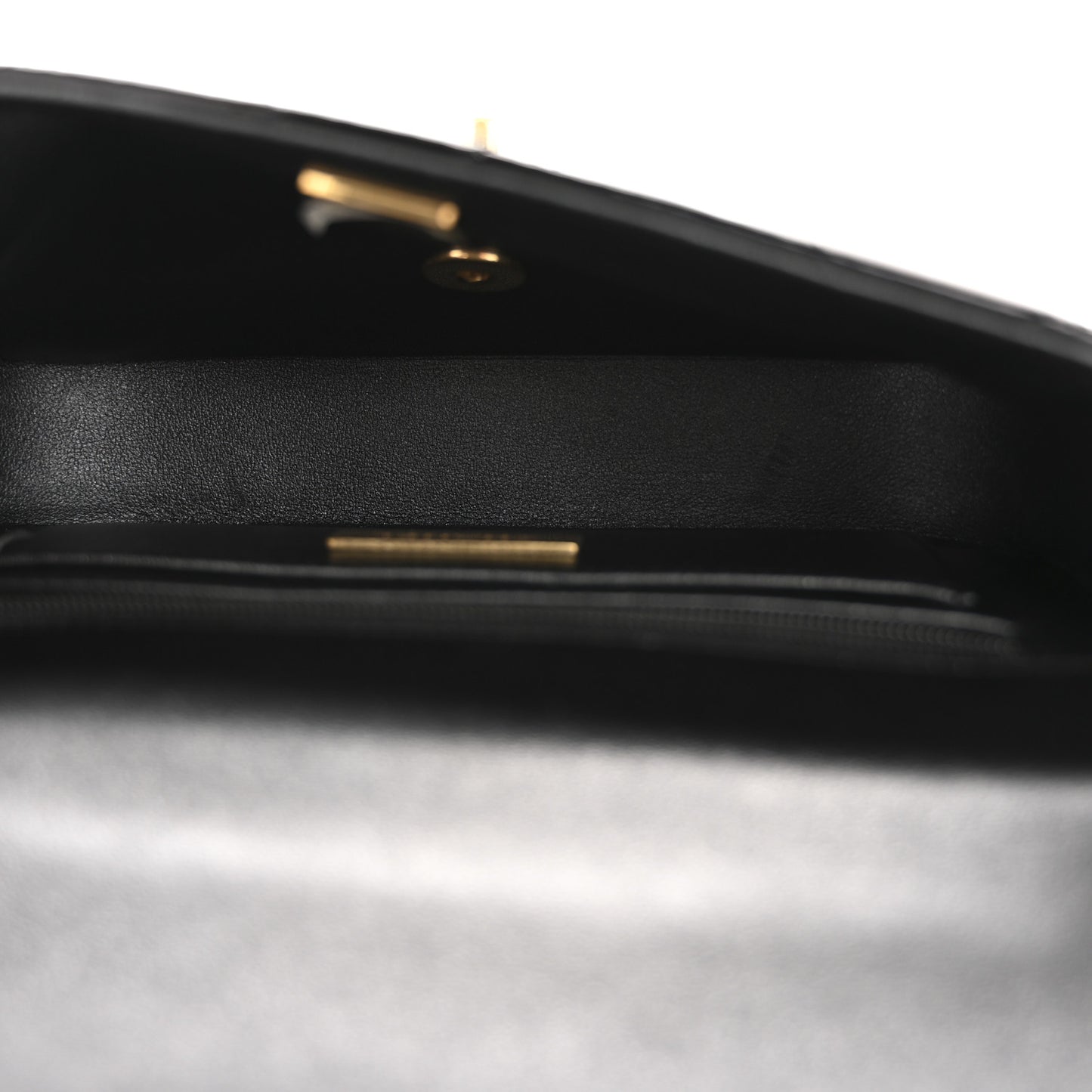 Metallic Mirror Calfskin Mini Top Handle Clutch With Chain Black