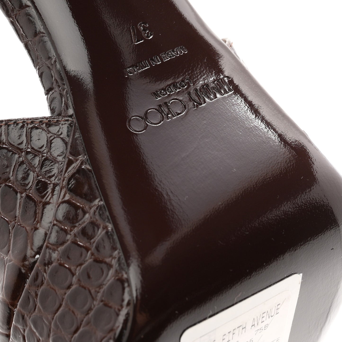 Calfskin Crocodile Embossed Karli 125 Platform Sandals 37 Chocolate