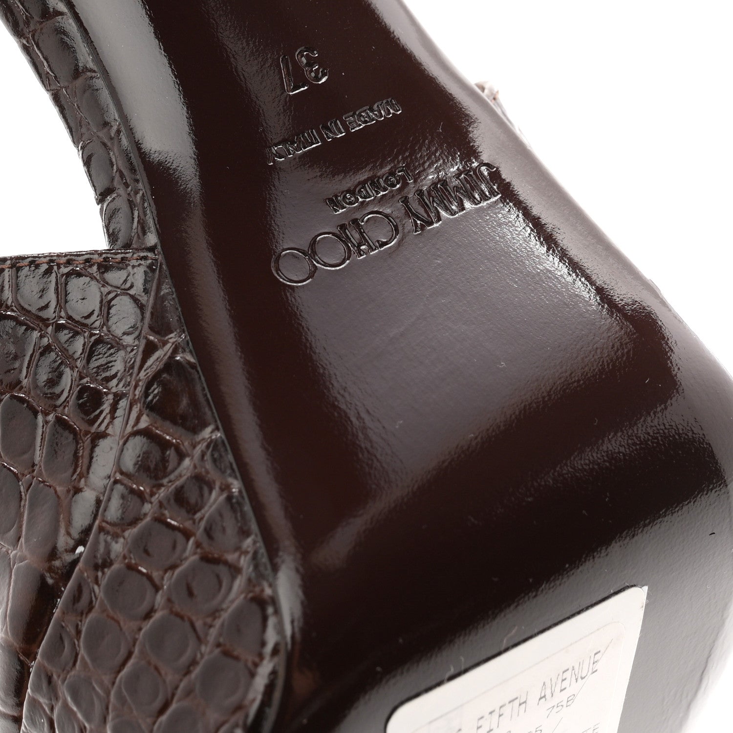 Jimmy Choo Calfskin Crocodile Embossed Karli 125 Platform Sandals 37 Chocolate 7 of 8