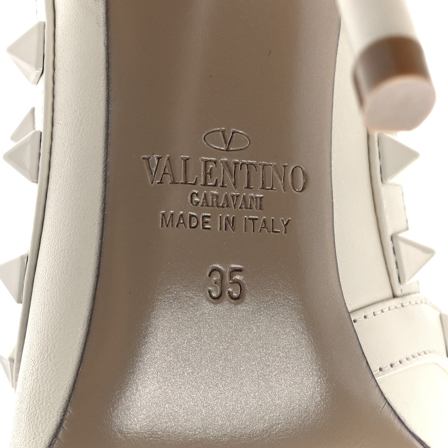 Valentino Garavani Calfskin Lacquered Monochrome Rockstud Ankle Strap 100mm Pumps 35 Ivory 6 of 9