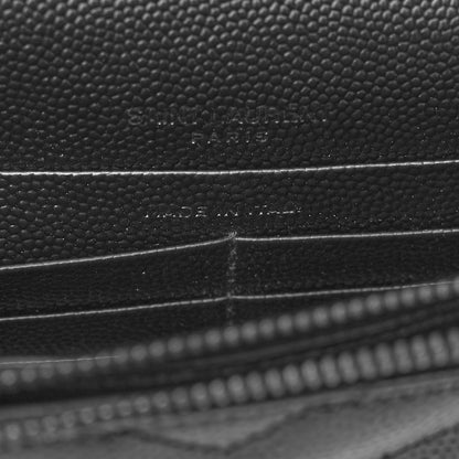 Saint Laurent Grain De Poudre Matelasse Chevron Monochrome Monogram Envelope Chain Wallet Black 7 of 13