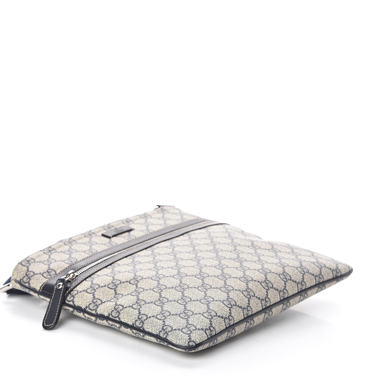 Gucci GG Supreme Monogram Small Flat Side Zip Messenger Bag Beige Blue 3 of 8