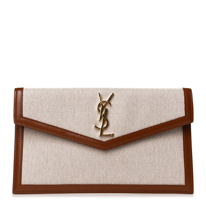 Saint Laurent Canvas Uptown Pouch Natural Beige Brick 1 of 10