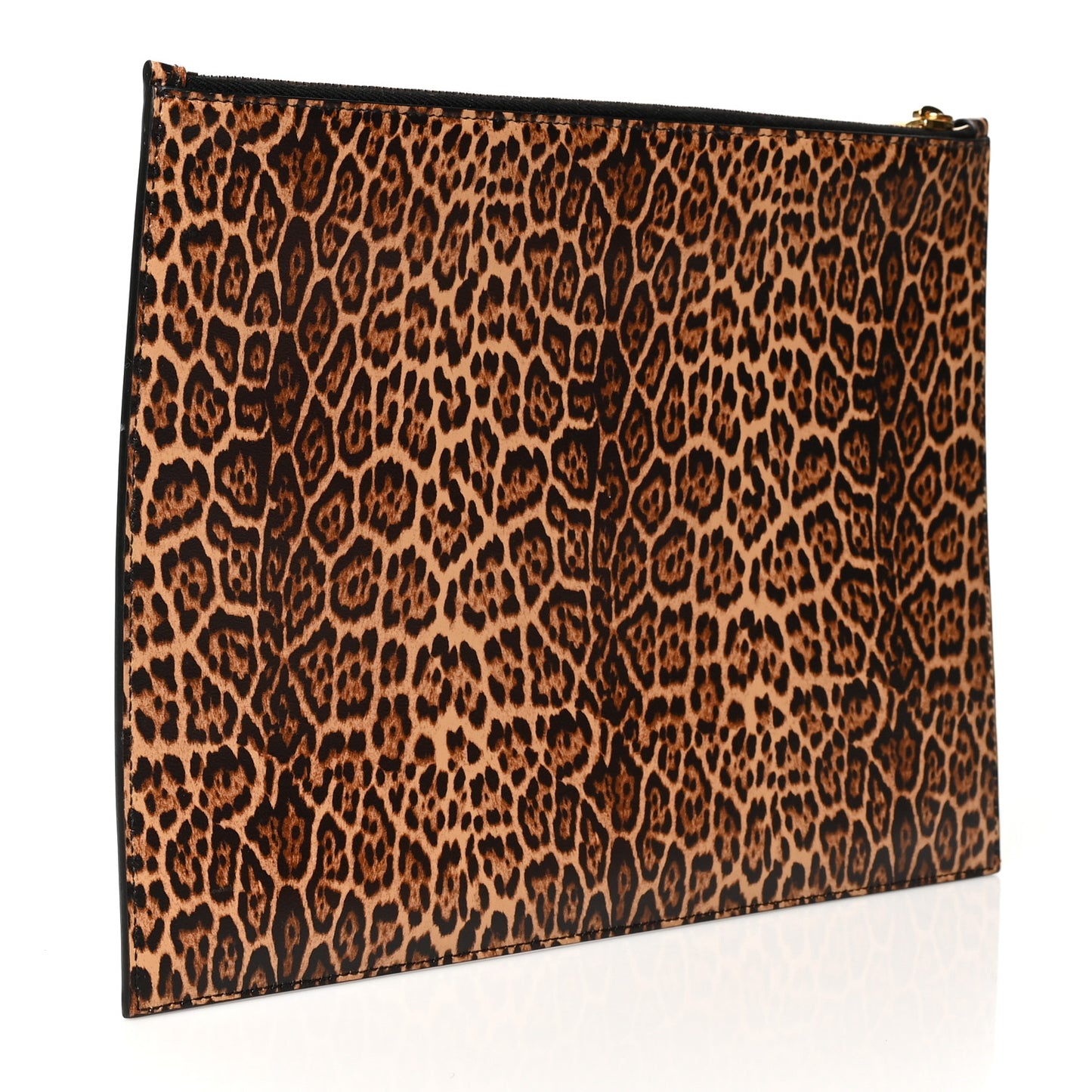 Calfskin Leopard Printed Medium Zip Clutch