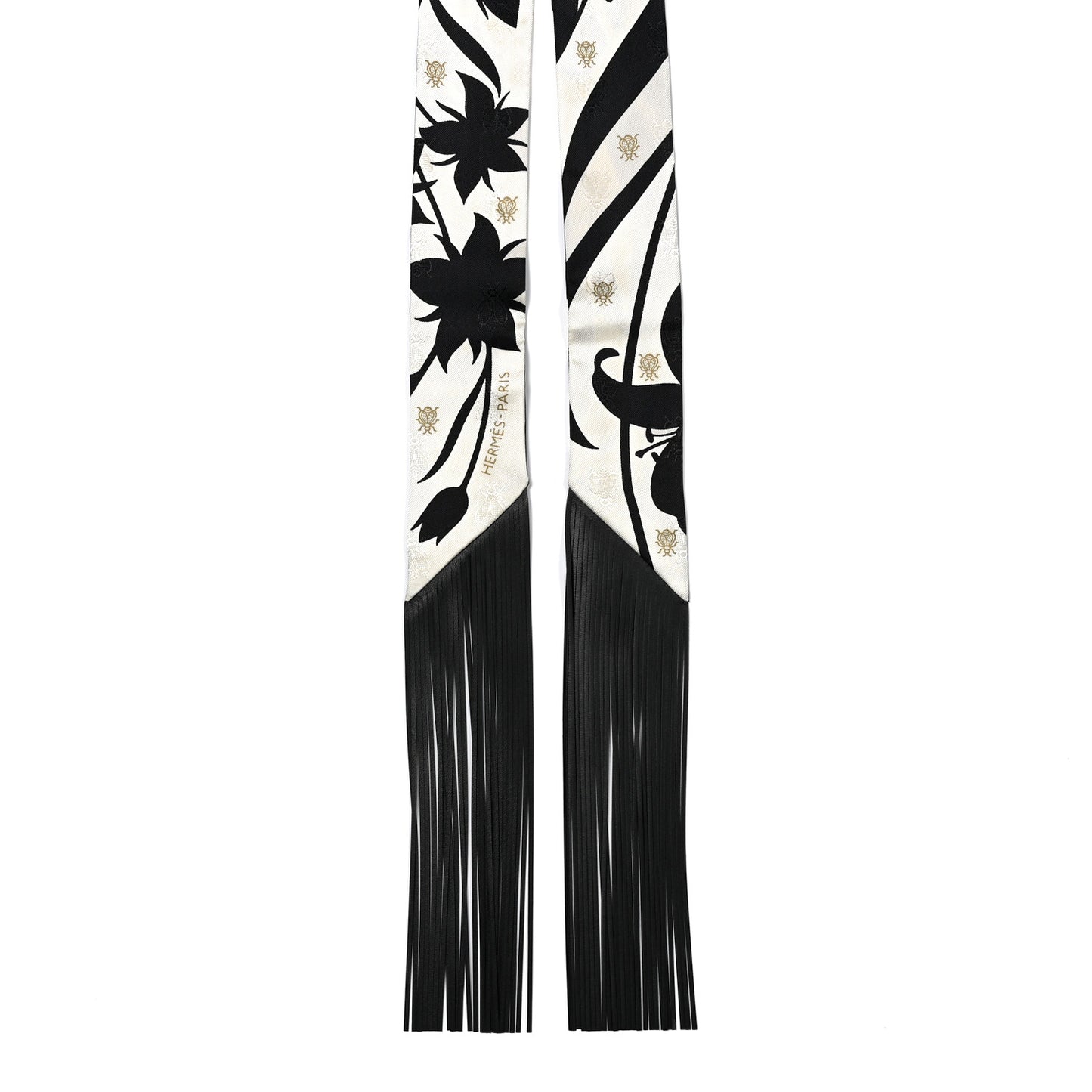 Silk Calfskin Bouquet Final Fringed Twilly Creme Black