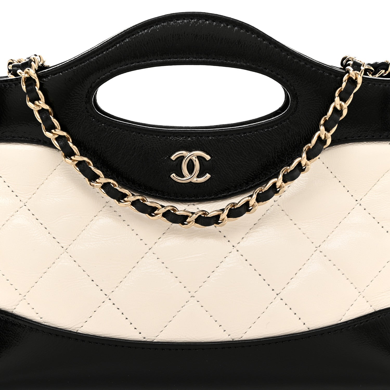 Chanel Shiny Crumpled Calfskin Quilted Nano 31 Shopping Bag White Black 8 of 11