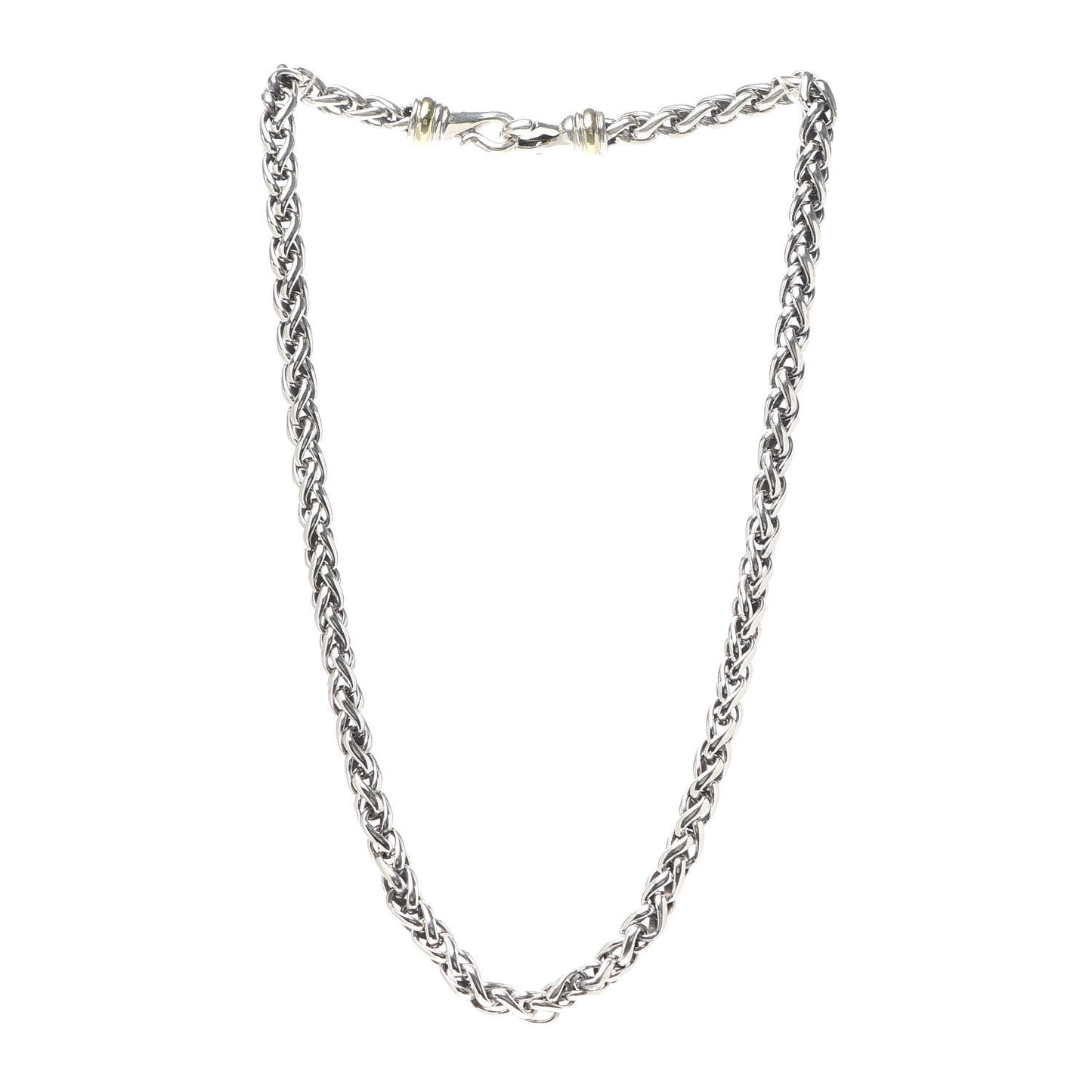 Sterling Silver 14K Yellow Gold 6mm Wheat Chain Necklace