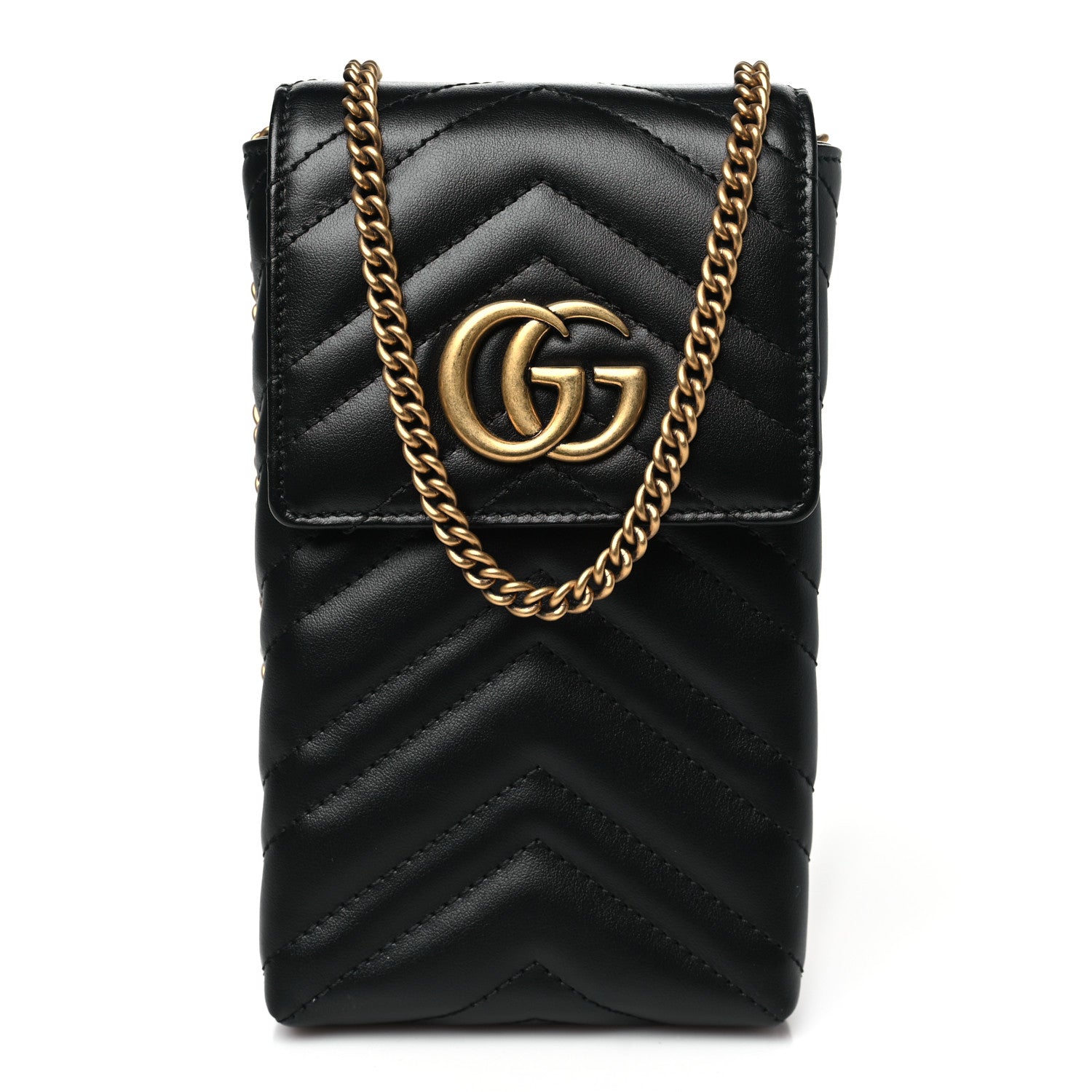 Gucci Calfskin Small GG Marmont Phone Crossbody Bag Black 1 of 10