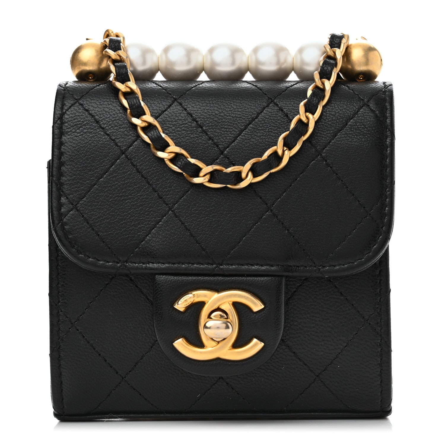 Chanel Goatskin Chic Pearls Clutch On Chain Black 1 of 10
