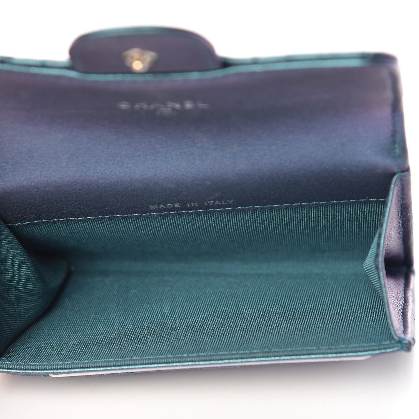 Iridescent Lambskin Quilted Card Holder Blue
