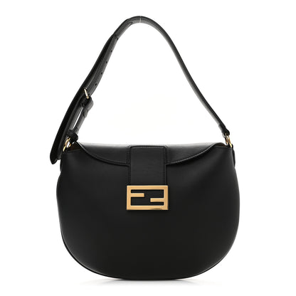 Fendi Vitello Grace Suede Small Croissant Hobo Black 1 of 10