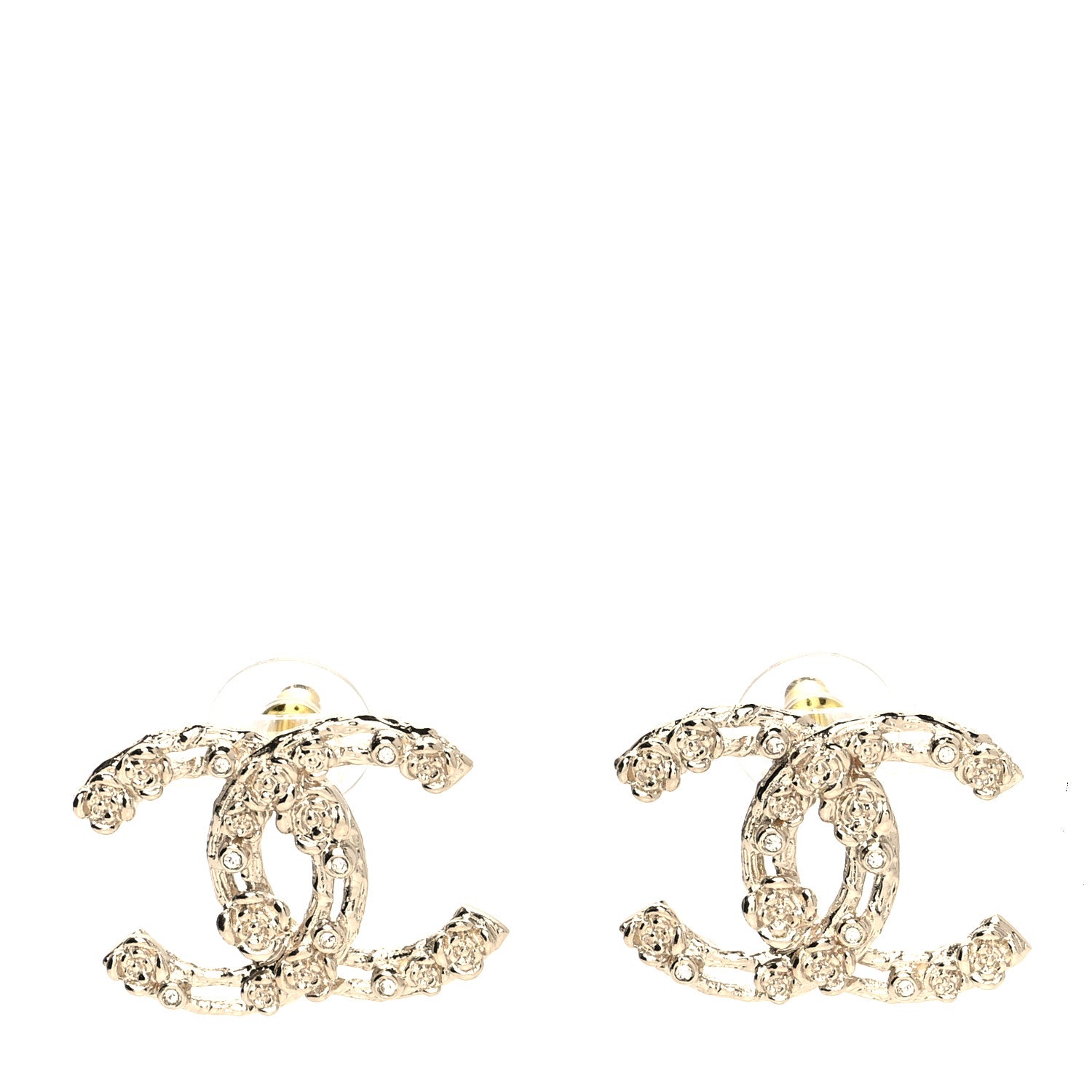 Chanel Crystal CC Camellia Earrings Gold 1 of 5