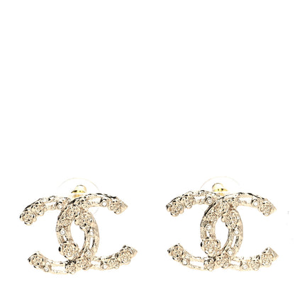 Chanel Crystal CC Camellia Earrings Gold 1 of 5