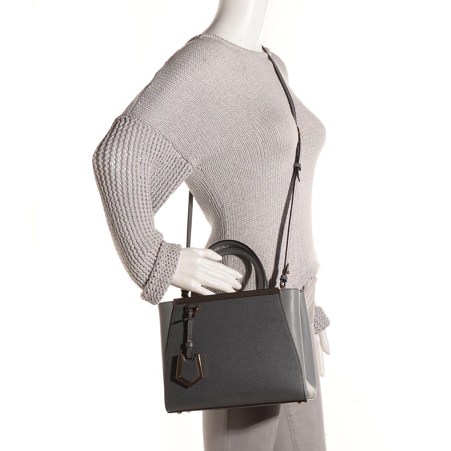 Fendi Vitello Elite Petite 2Jours Tote Grigio Grigio Chiaro 2 of 10