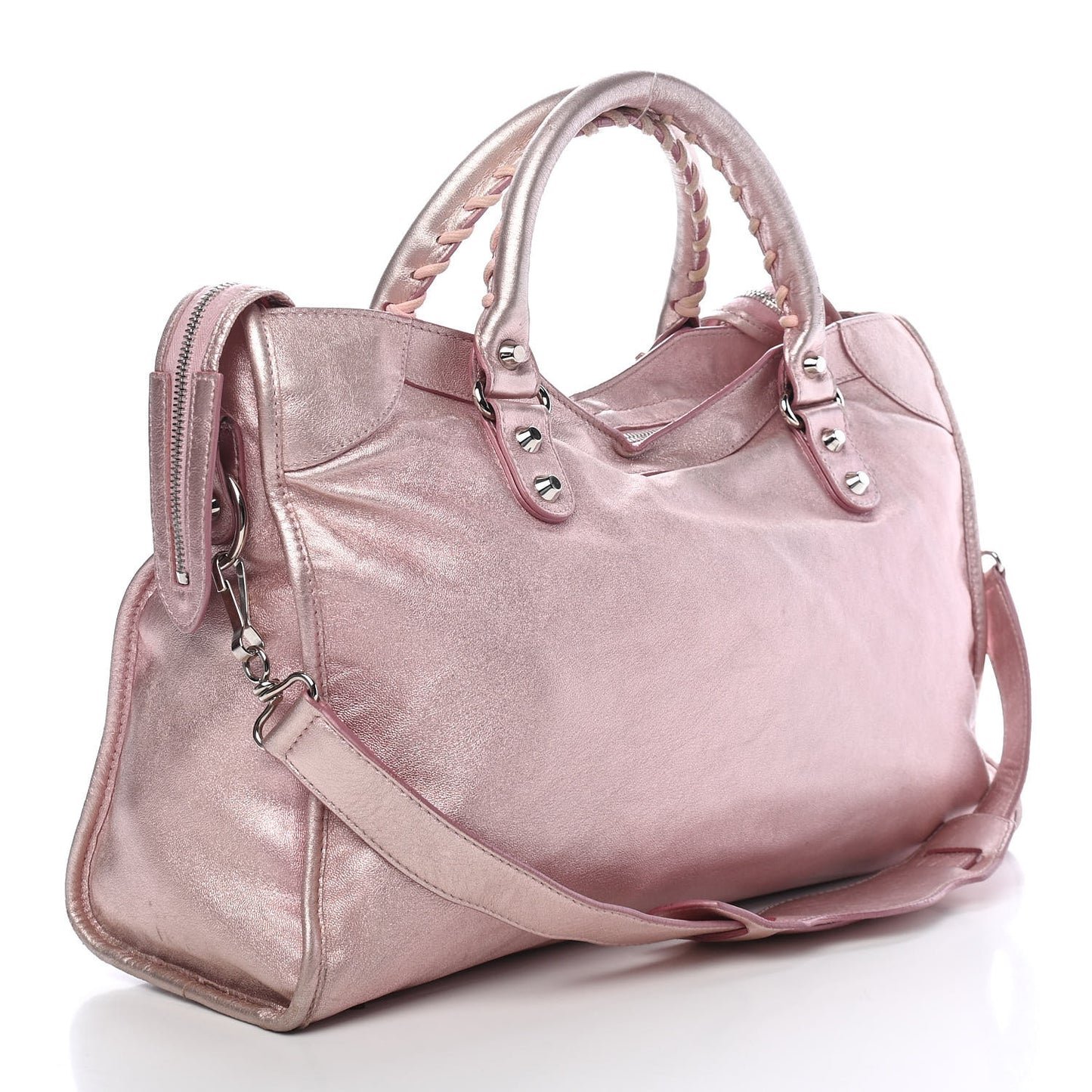 Metallic Agneau Classic Silver Hardware S City Sparkle Pale Rose