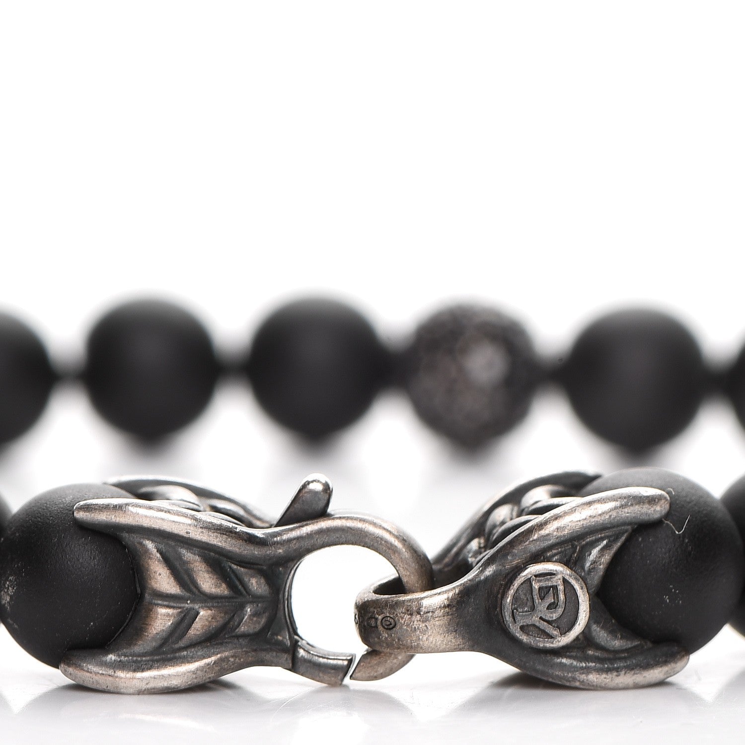 David Yurman Sterling Silver Black Diamond Onyx 8mm Spiritual Beads Bracelet 4 of 7