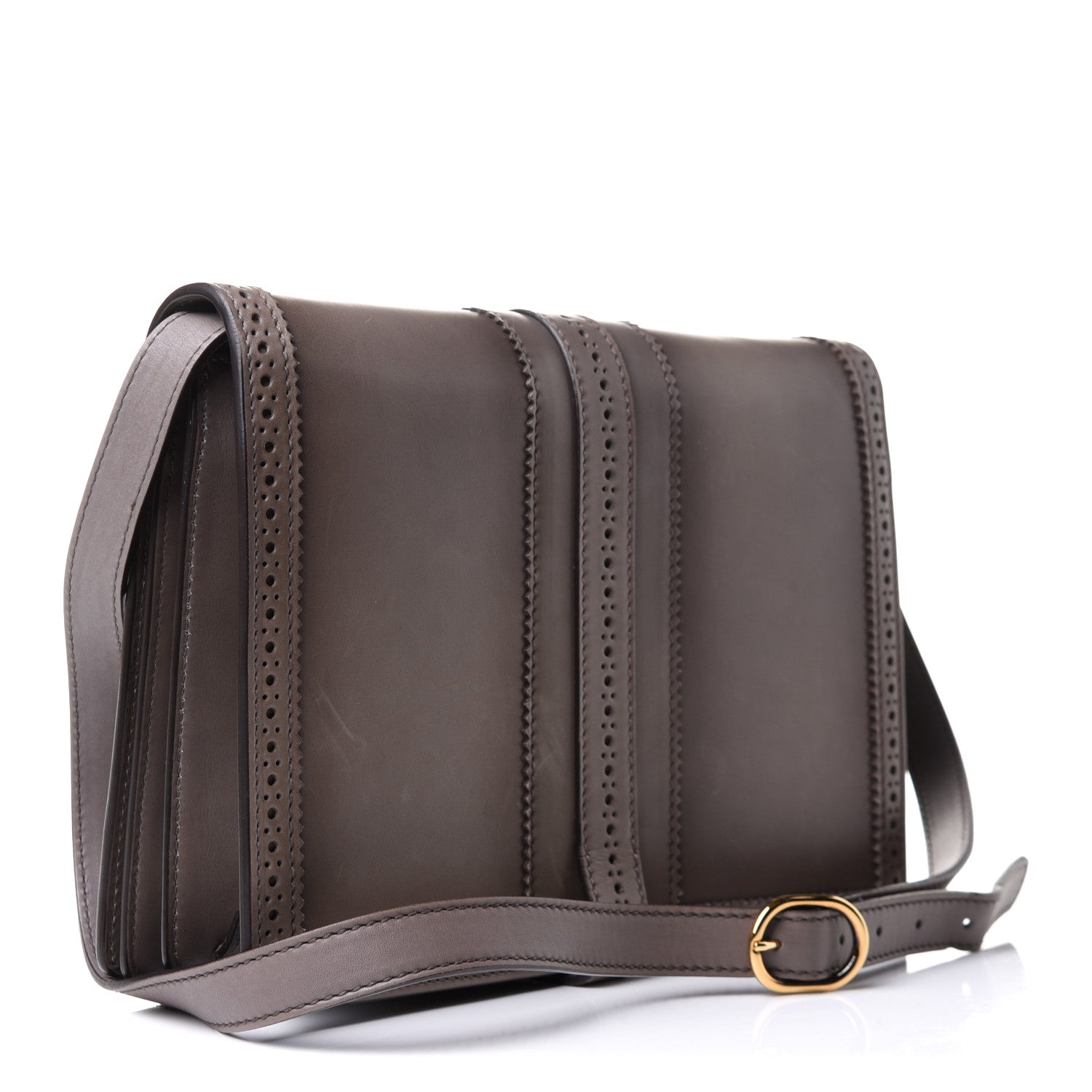 Gucci Calfskin Duilio Brogue Crossbody Bag Grey 2 of 14