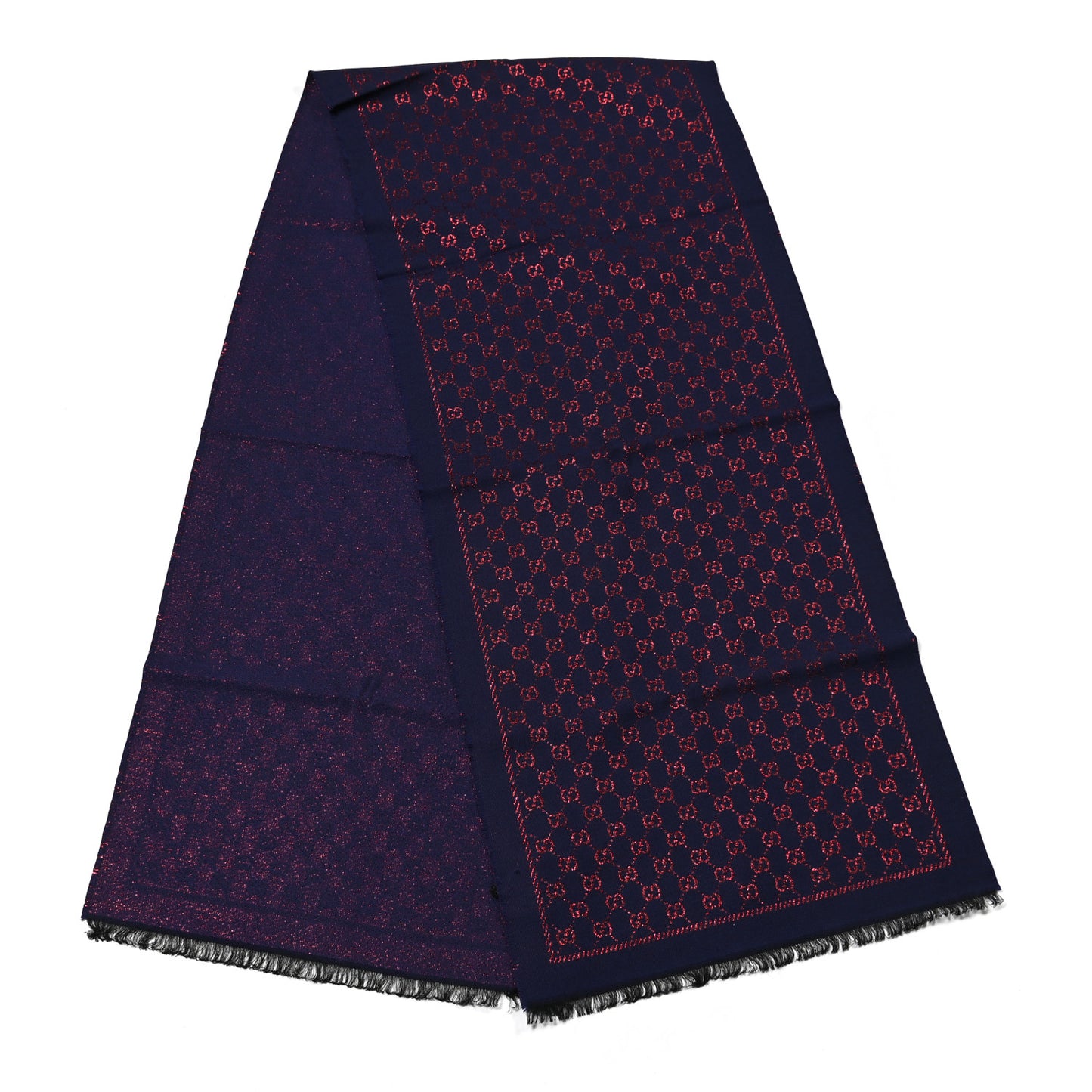 Wool Silk Jacquard GG Monogram Stenix Scarf Navy Red