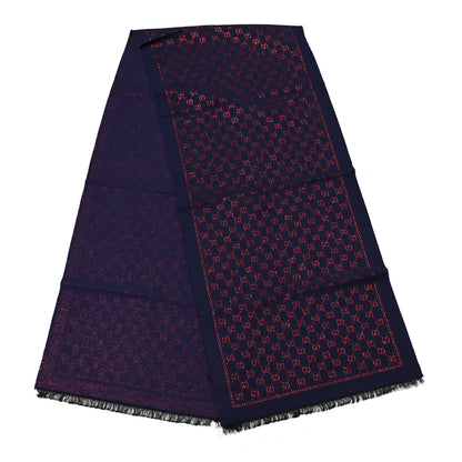 Gucci Wool Silk Jacquard GG Monogram Stenix Scarf Navy Red 2 of 4