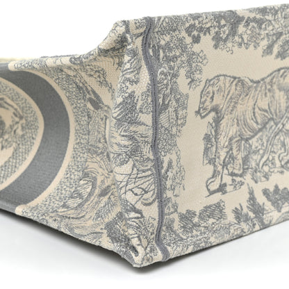 Christian Dior Canvas Embroidered Medium Dioriviera Toile De Jouy Book Tote Gray 8 of 9