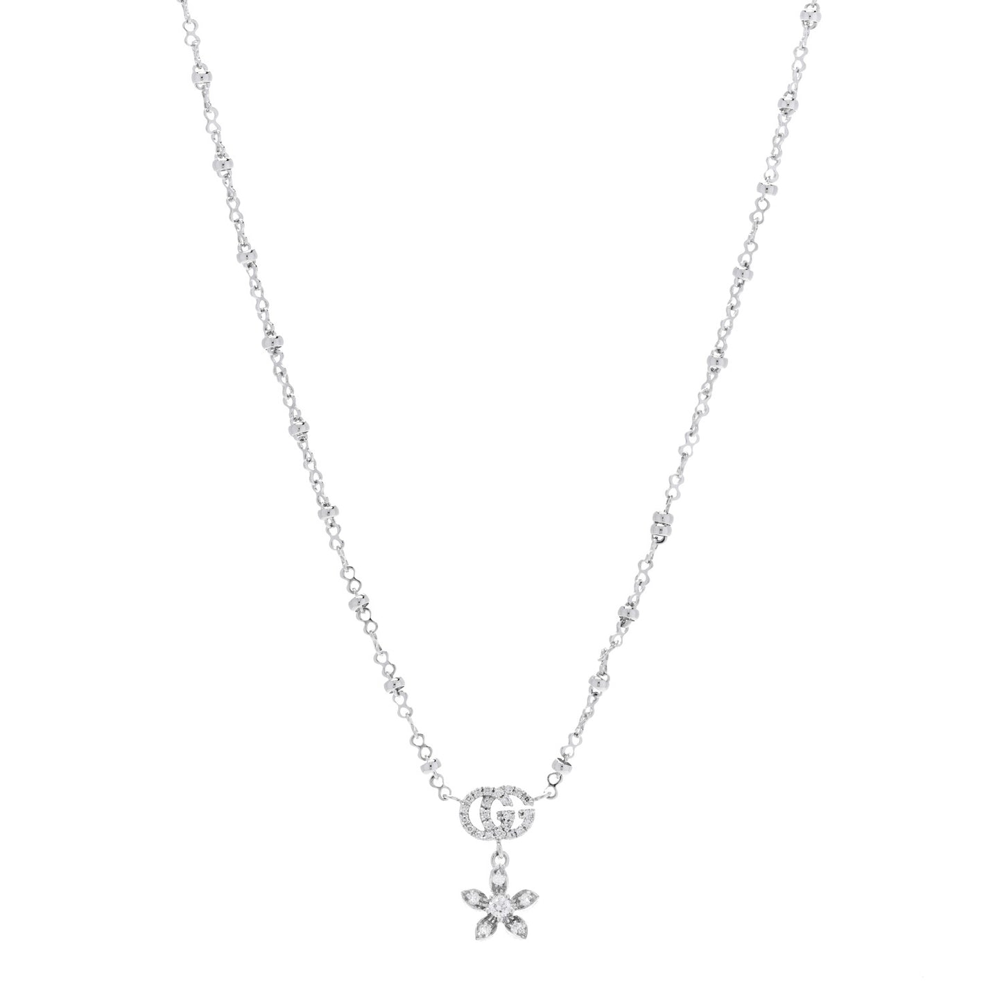 18K White Gold Diamond GG Flora Pendant Necklace