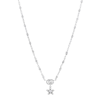Gucci 18K White Gold Diamond GG Flora Pendant Necklace 1 of 6