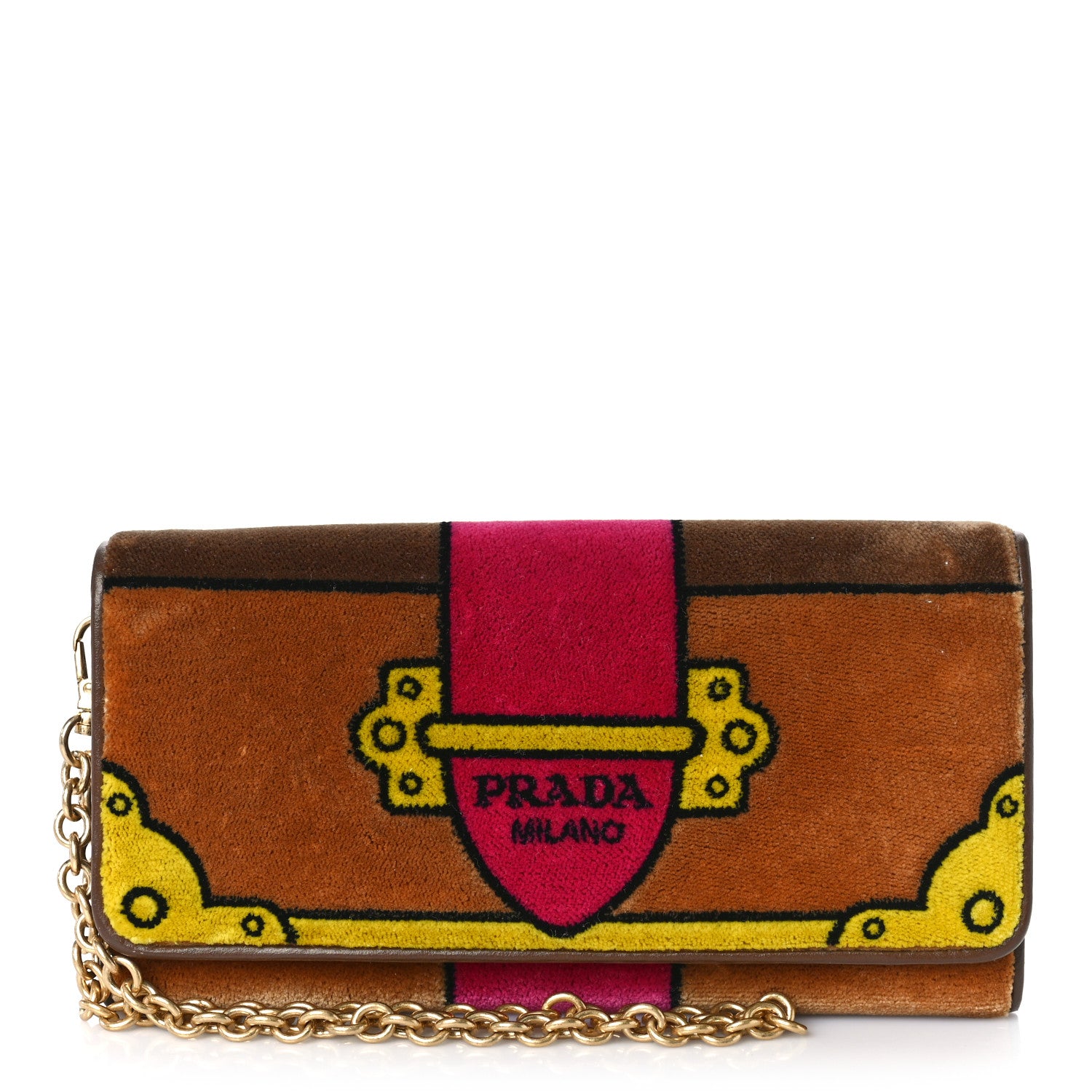 Prada Velluto Ricamo Cahier Wristlet Flap Wallet Cammello 1 of 11
