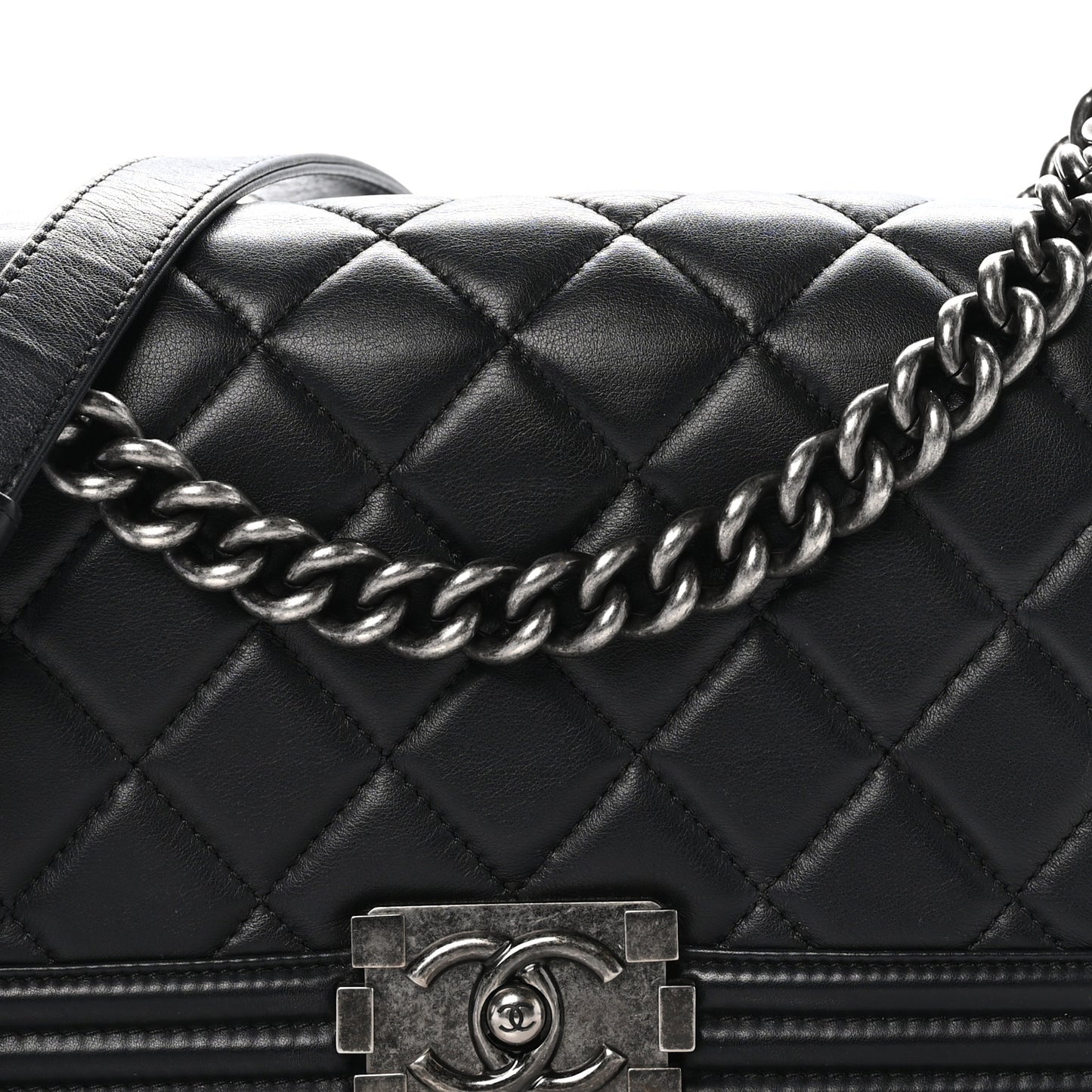 Lambskin Quilted Small Boy Flap Black