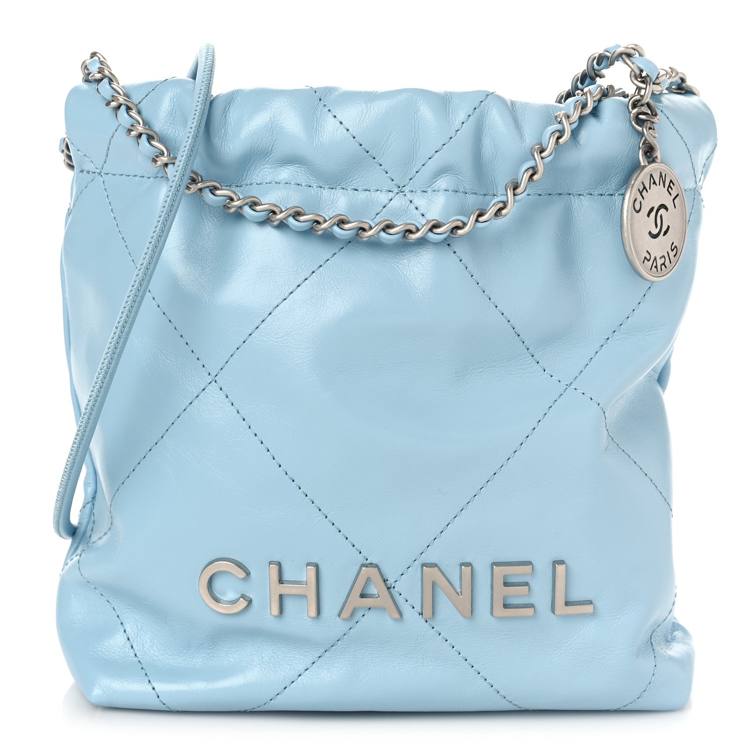 Chanel Shiny Calfskin Quilted Mini Chanel 22 Light Blue 1 of 10