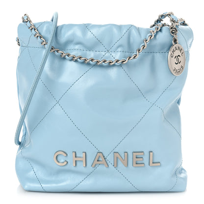 Chanel Shiny Calfskin Quilted Mini Chanel 22 Light Blue 1 of 10