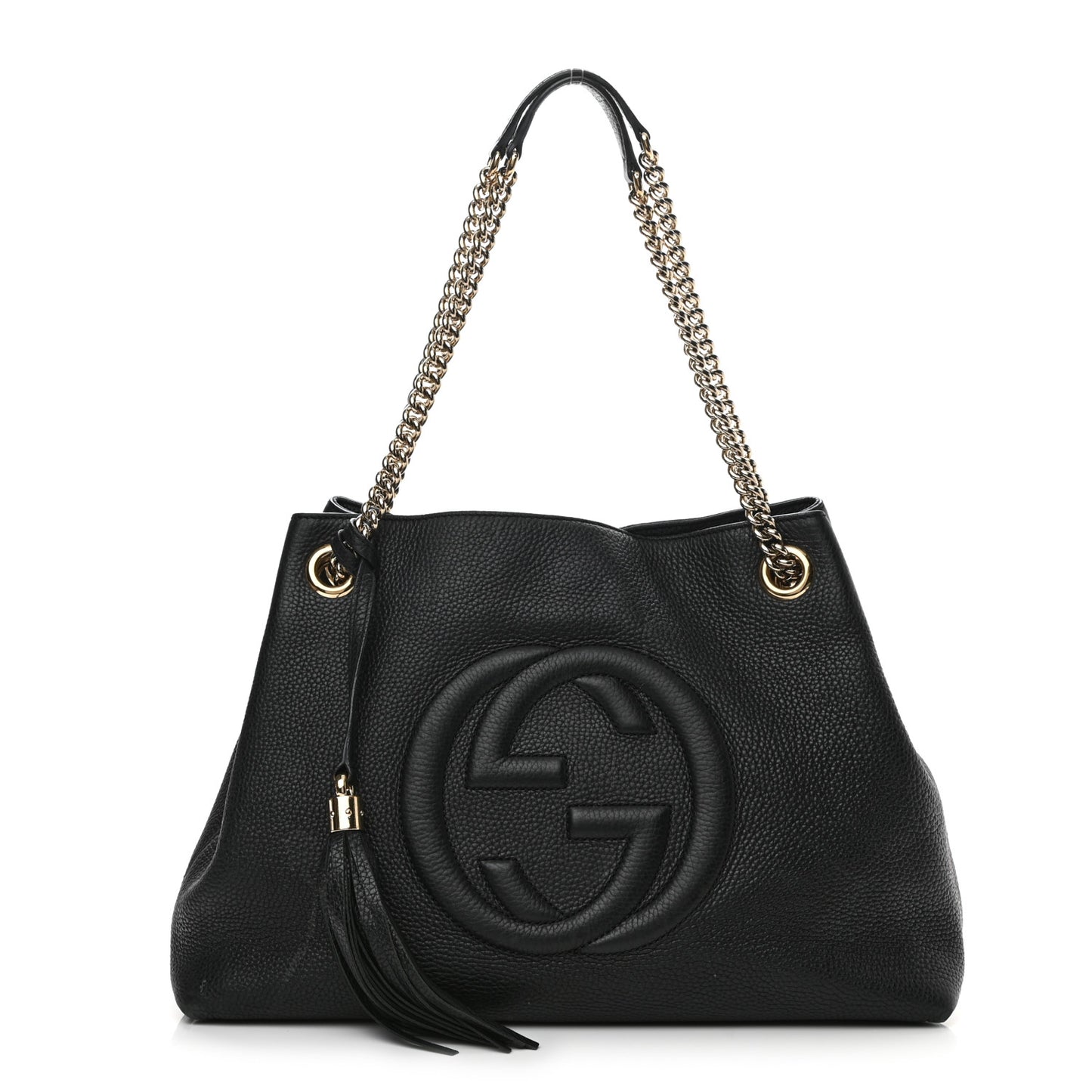 Pebbled Calfskin Medium Soho Chain Shoulder Bag Black
