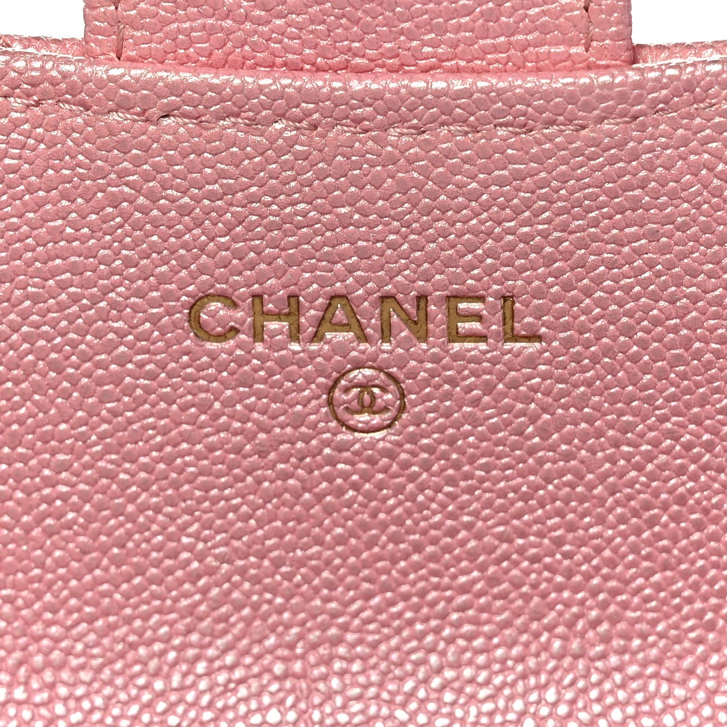 Iridescent Caviar Quilted Flap Card Holder Rose Pink