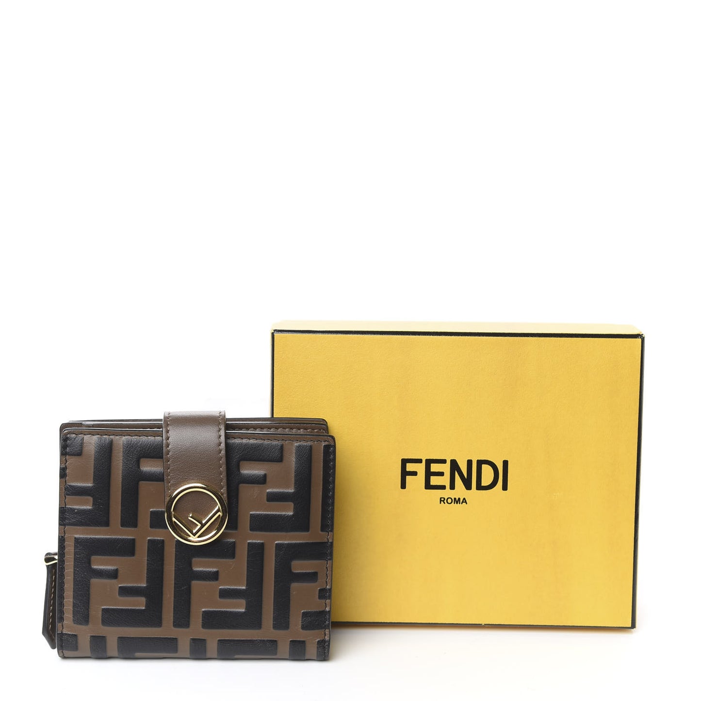 Vitello Soft F is Fendi Bi-Color FF 1974 Embossed Compact Wallet Maya Black