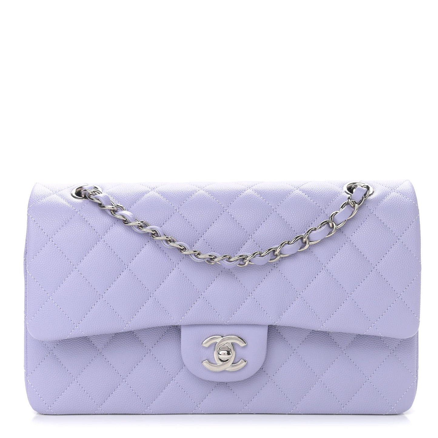 Caviar Quilted Medium Double Flap Light Purple