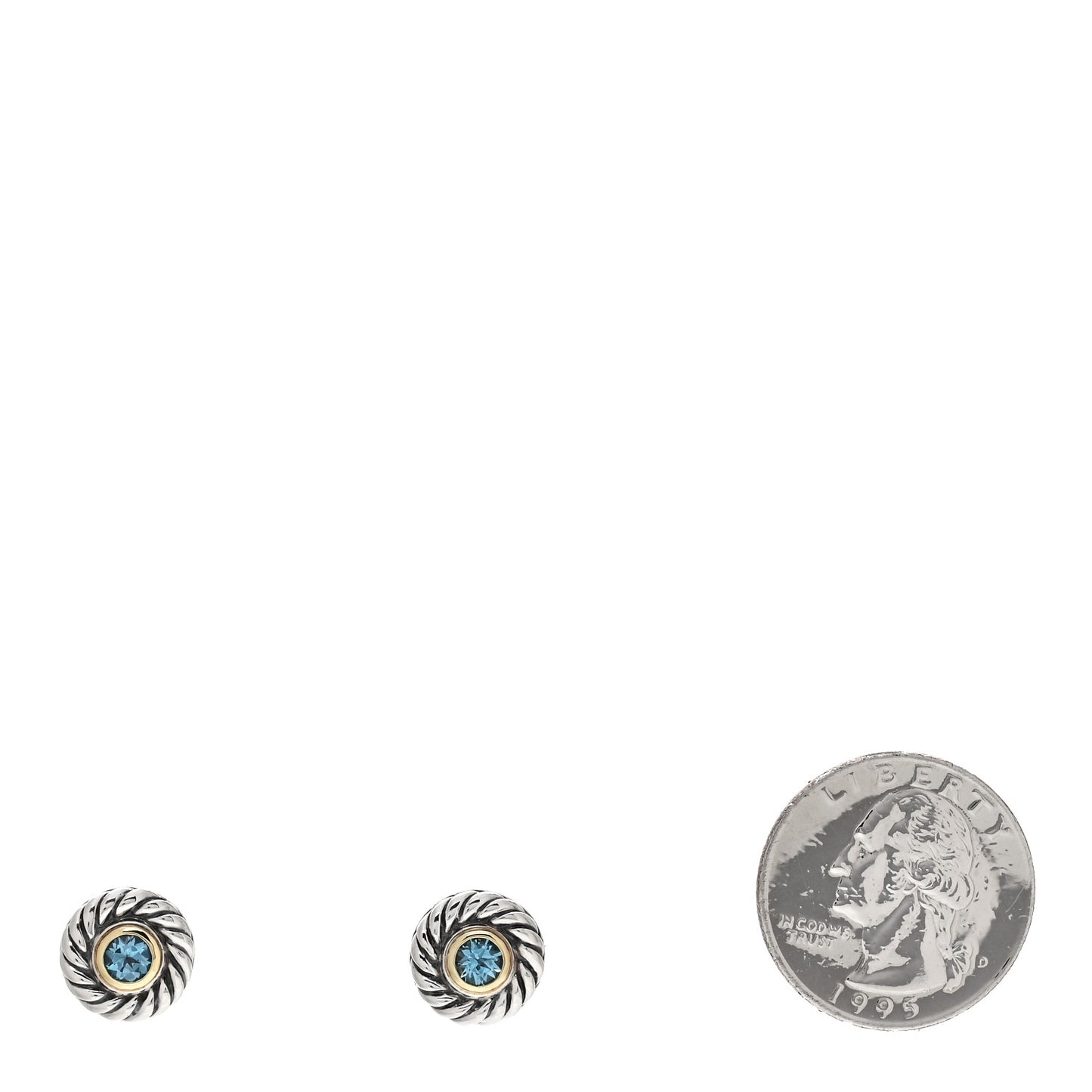 Sterling Silver 14K Yellow Gold Blue Topaz Cookie Cable Earrings