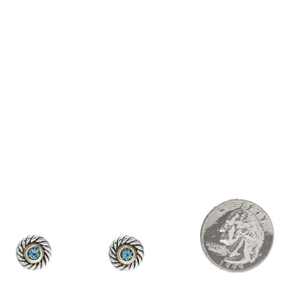 David Yurman Sterling Silver 14K Yellow Gold Blue Topaz Cookie Cable Earrings 2 of 4